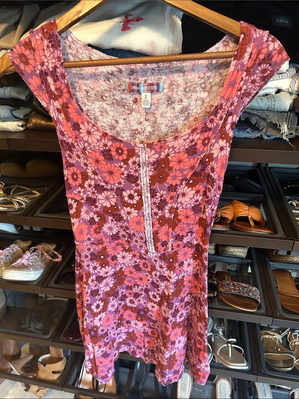 Urban outfitters Pink and Purple Floral Scoop-Neck Mini Dress